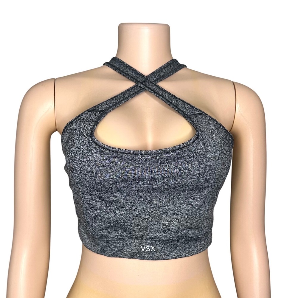 Victoria's Secret Sport VSX Women's Gray Marl Cross Front Sports Bra Size Large